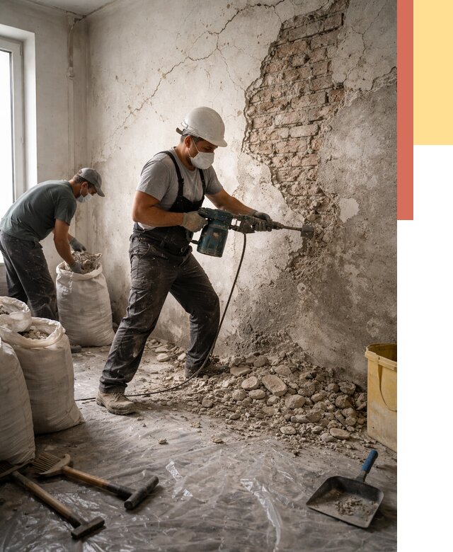 Демонтаж штукатурки со стен в Рузаевке от 7465 руб/м² — быстро и недорого | ОТДЕЛОЧНИК-Рзв
