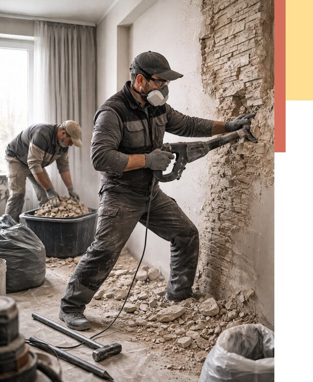 Демонтаж декоративного камня в Рузаевке от 1503 руб/м² — быстро и недорого | ОТДЕЛОЧНИК-Рзв