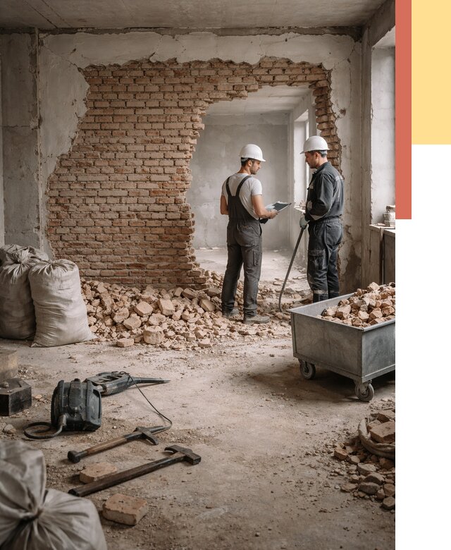 Демонтаж кирпичных стен в Рузаевке от 4355 руб. — быстро, недорого, под ключ | ОТДЕЛОЧНИК-Рзв