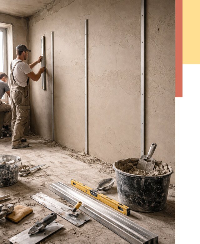 Штукатурка стен по маякам в Рузаевке от 5702 руб./м² — выравнивание под ключ | ОТДЕЛОЧНИК-Рзв