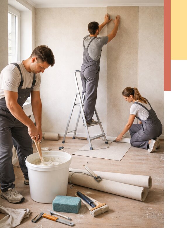 Оклейка стен обоями в Рузаевке от 3629 руб/м2 — быстро и недорого | ОТДЕЛОЧНИК-Рзв