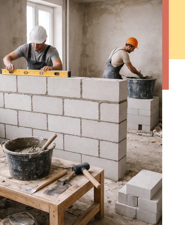 Кладка перегородок из газобетона в Рузаевке от 3318 руб. под ключ | ОТДЕЛОЧНИК-Рзв