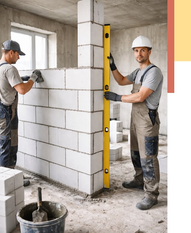 Кладка перегородок из пеноблока в Рузаевке от 1866 руб. под ключ | ОТДЕЛОЧНИК-Рзв