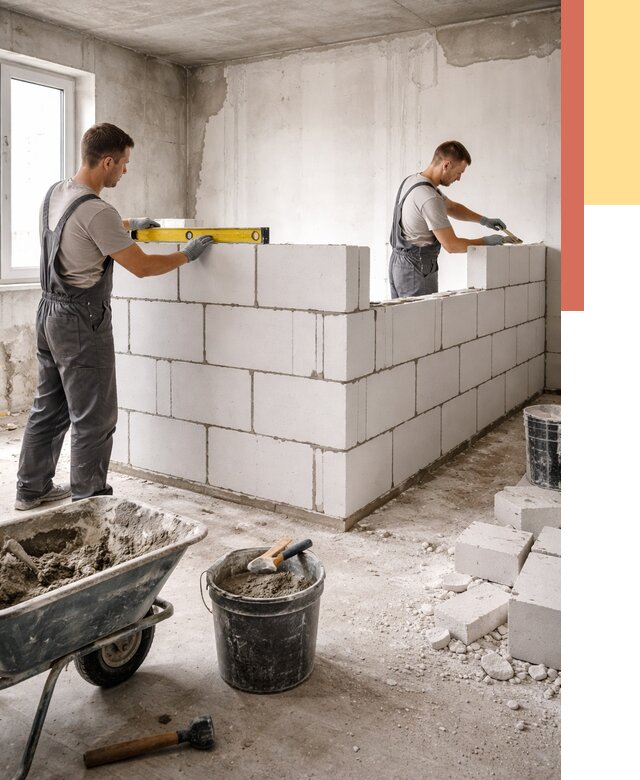 Кладка перегородок из ПГП в Рузаевке от 2592 руб./м2 — монтаж и возведение под ключ | ОТДЕЛОЧНИК-Рзв