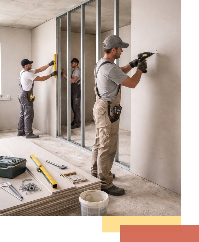 Однослойная перегородка из гипсокартона в Рузаевке под ключ, монтаж и отделка