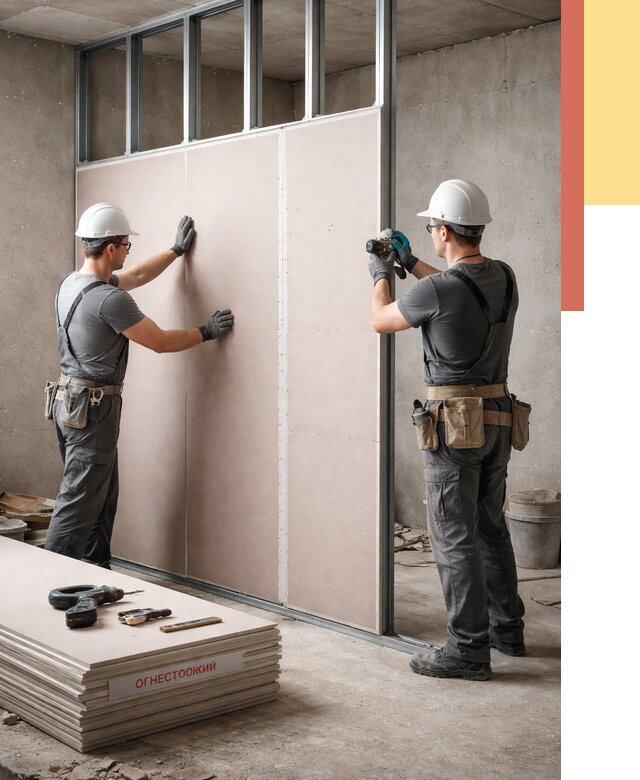 Перегородка из огнестойкого гипсокартона в Рузаевке от 1918 руб. под ключ | ОТДЕЛОЧНИК-Рзв