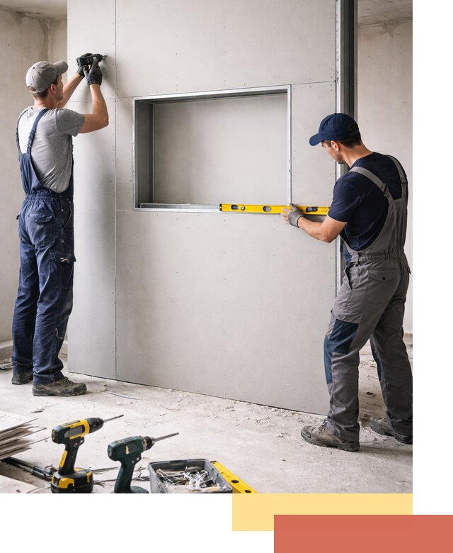 Перегородка из гипсокартона с нишей под декор в Рузаевке