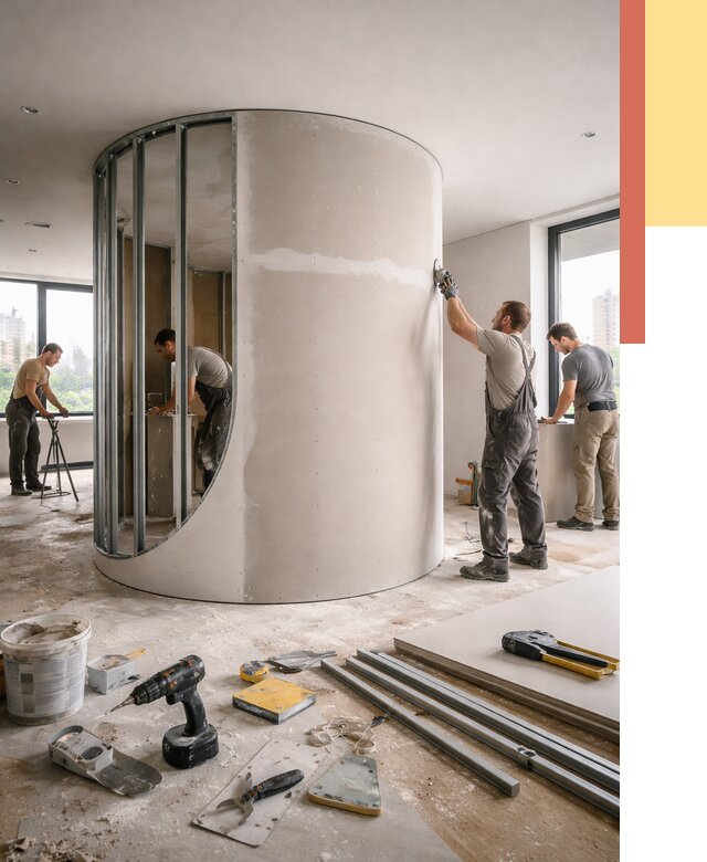 Радиусная перегородка из гипсокартона в Рузаевке от 3007 руб. под ключ | ОТДЕЛОЧНИК-Рзв