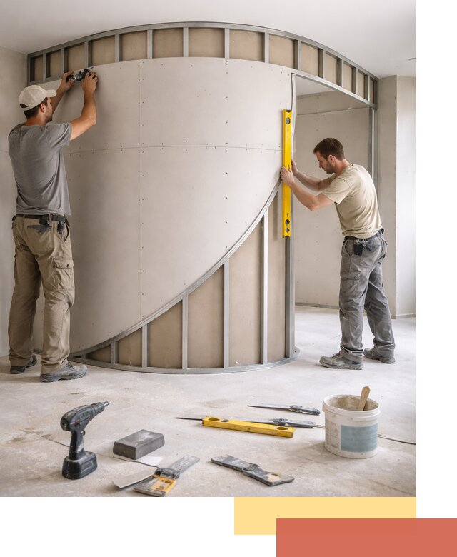 Радиусная перегородка из гипсокартона в Рузаевке под ключ