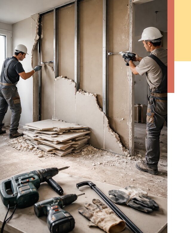 Демонтаж перегородки из гипсокартона в Рузаевке от 1244 руб. быстро и недорого | ОТДЕЛОЧНИК-Рзв