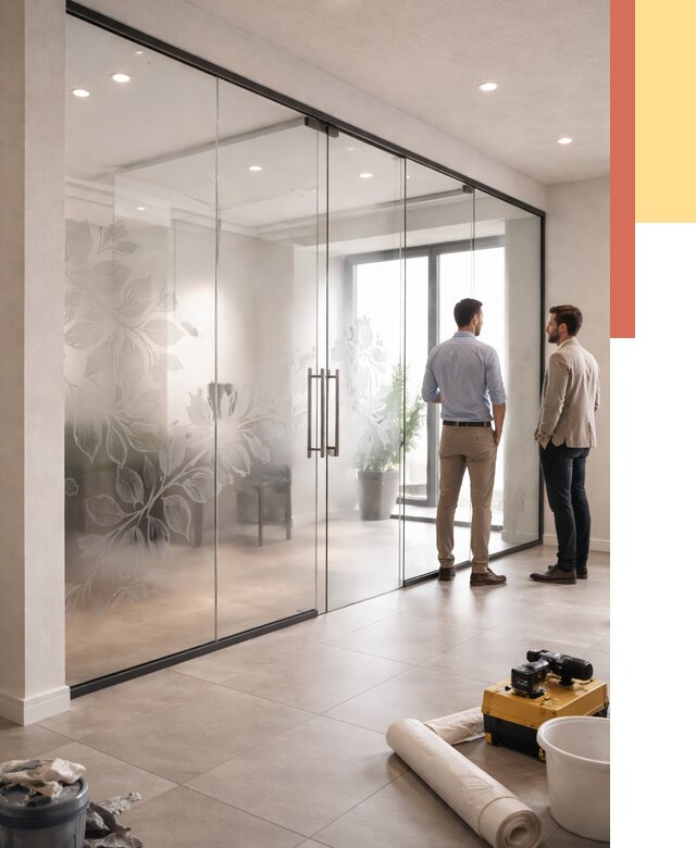 Стеклянные перегородки с рисунком в Рузаевке от 12960 руб. монтаж и нанесение | ОТДЕЛОЧНИК-Рзв