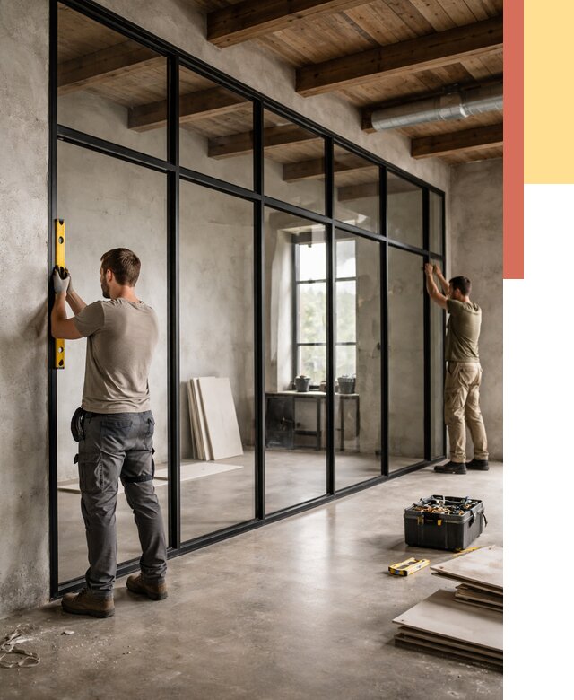 Стеклянные перегородки лофт в Рузаевке от 10886 руб. под ключ | ОТДЕЛОЧНИК-Рзв