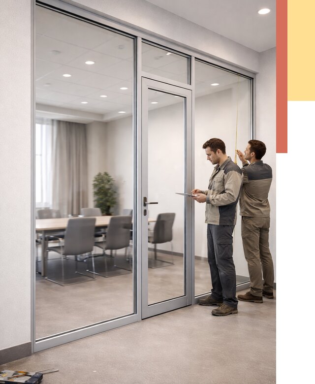 Установка и монтаж алюминиевых перегородок со стеклом в Рузаевке от 8502 руб. | ОТДЕЛОЧНИК-Рзв