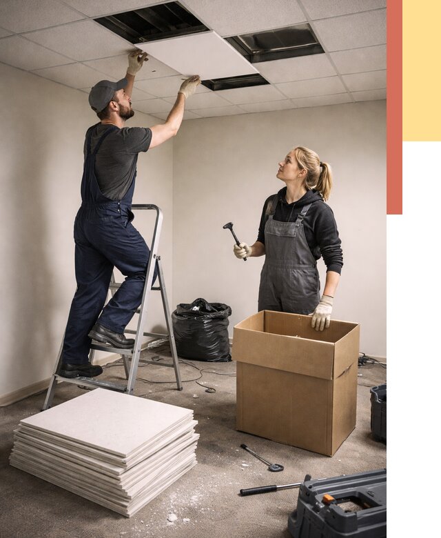 Демонтаж потолочной плитки в Рузаевке от 4666 руб. быстро и недорого | ОТДЕЛОЧНИК-Рзв