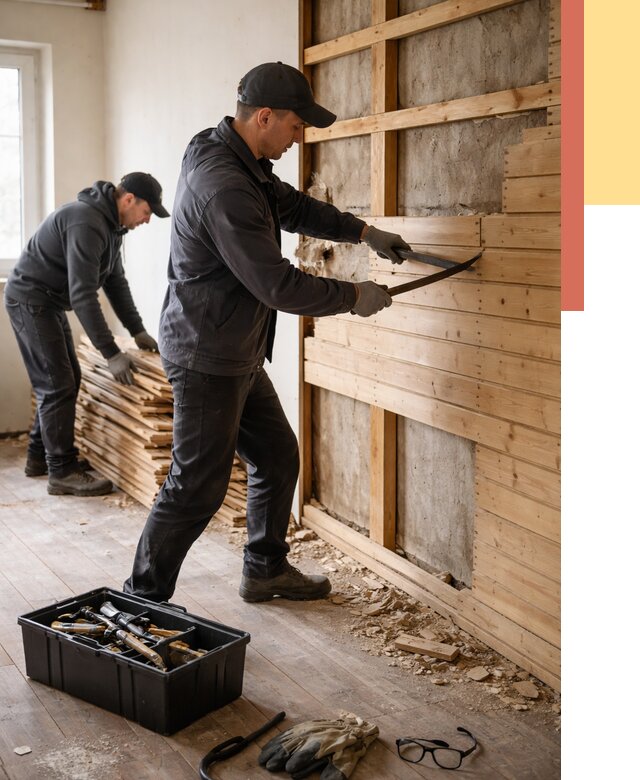 Демонтаж вагонки в Рузаевке от 3940 руб/м2 — быстро и недорого | ОТДЕЛОЧНИК-Рзв