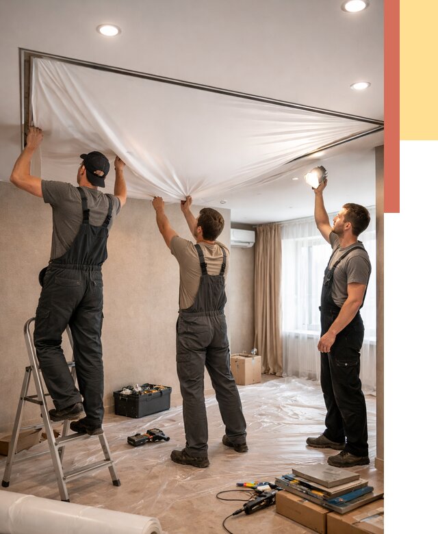 Монтаж ПВХ натяжного потолка в Рузаевке от 3629 руб. под ключ | ОТДЕЛОЧНИК-Рзв