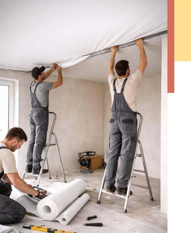 Монтаж тканевого натяжного потолка в Рузаевке от 3629 руб. под ключ | ОТДЕЛОЧНИК-Рзв