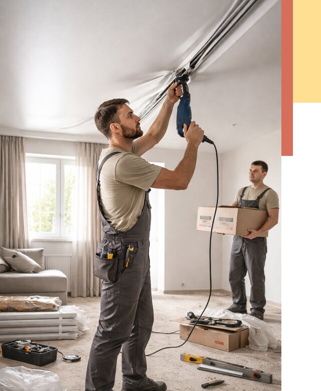 Монтаж сатинового натяжного потолка в Рузаевке от 3629 руб. | Быстро, недорого — ОТДЕЛОЧНИК-Рзв