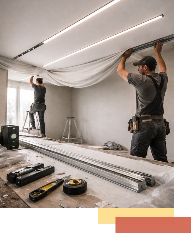 Монтаж натяжных потолков со световыми линиями в Рузаевке