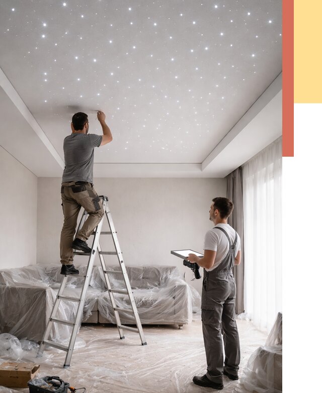 Монтаж натяжного потолка «звездное небо» в Рузаевке от 6739 руб. | ОТДЕЛОЧНИК-Рзв