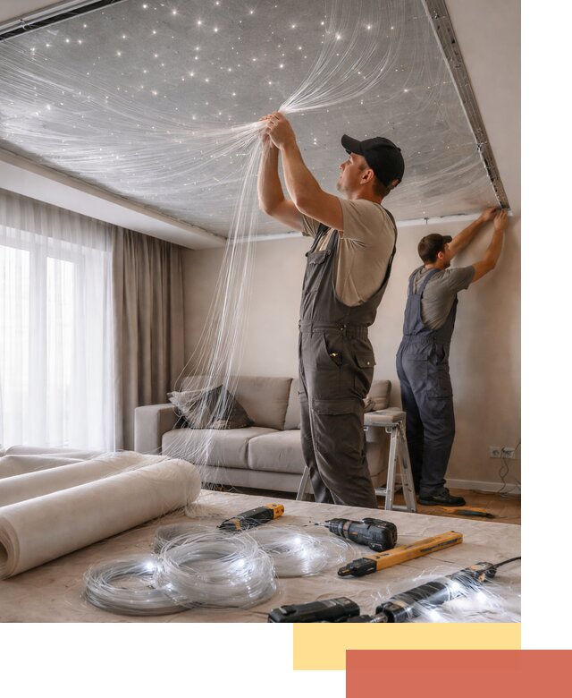 Монтаж натяжного потолка «Звездное небо» в Рузаевке