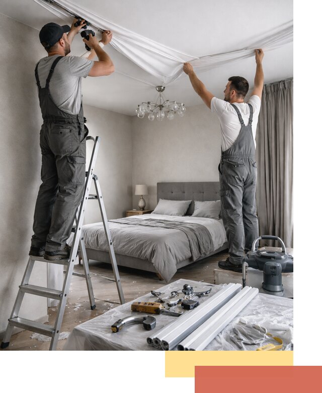 Монтаж натяжного потолка в спальне в Рузаевке