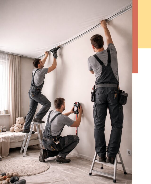 Монтаж натяжного потолка в детской в Рузаевке от 3629 руб. — быстро и недорого | ОТДЕЛОЧНИК-Рзв