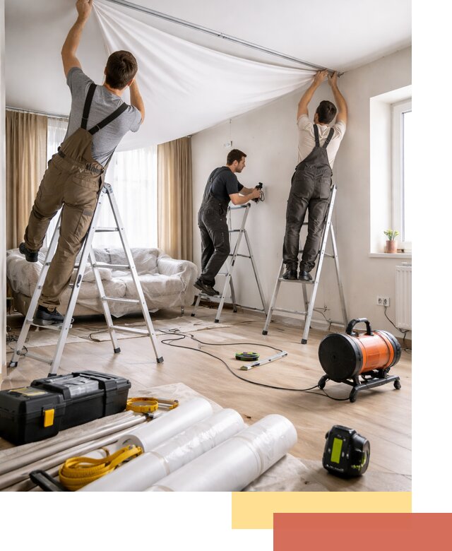 Монтаж натяжного потолка в гостиной в Рузаевке