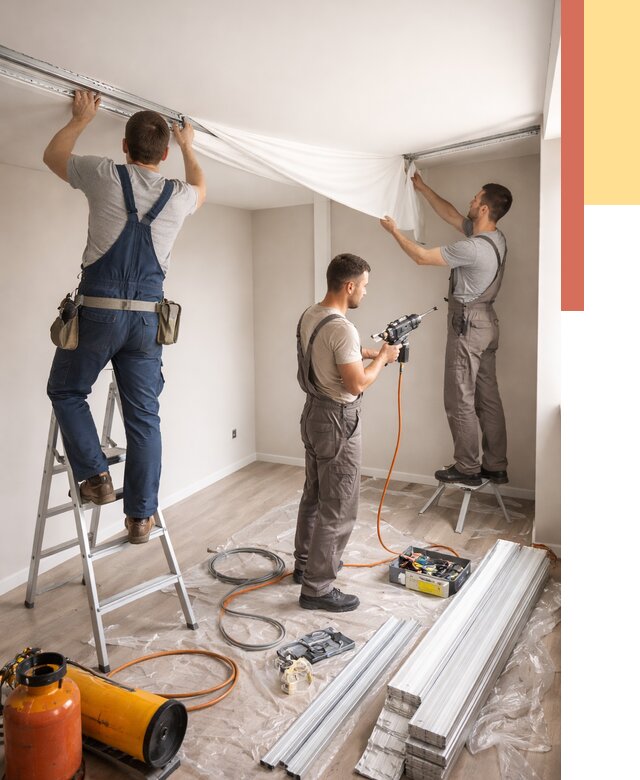 Монтаж натяжного потолка в студии в Рузаевке от 5702 руб. — быстро и недорого | ОТДЕЛОЧНИК-Рзв