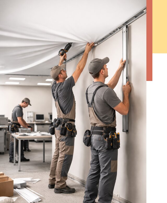 Монтаж натяжного потолка в офисе в Рузаевке от 467 руб/м² — быстро и недорого | ОТДЕЛОЧНИК-Рзв