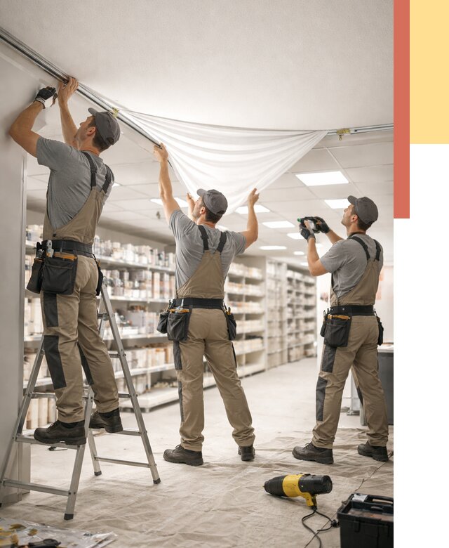 Монтаж натяжного потолка в магазине в Рузаевке от 4666 руб. быстро и недорого | ОТДЕЛОЧНИК-Рзв