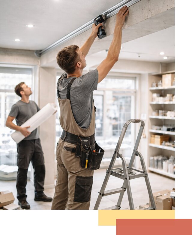 Монтаж натяжных потолков в магазине в Рузаевке