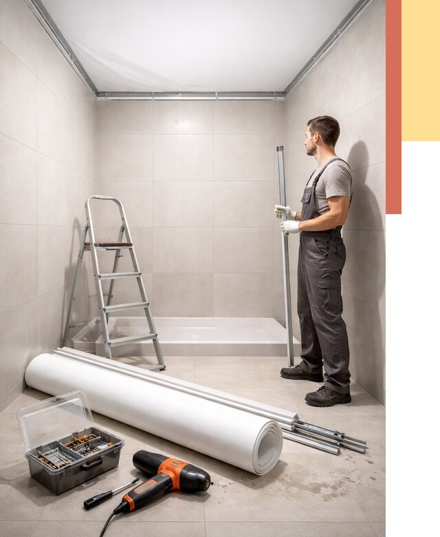 Монтаж натяжного потолка в санузле в Рузаевке от 1918 руб. — ОТДЕЛОЧНИК-Рзв