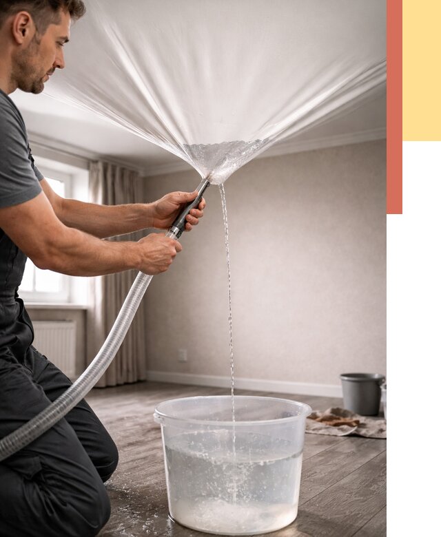 Слив воды с натяжного потолка в Рузаевке от 2592 руб. быстро и недорого | ОТДЕЛОЧНИК-Рзв