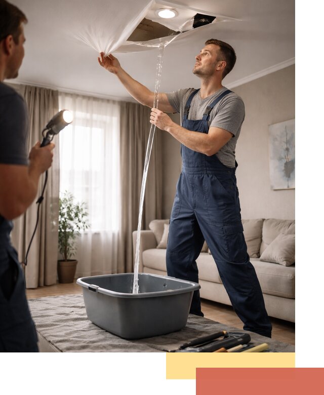 Слив воды с натяжного потолка в Рузаевке быстро и аккуратно