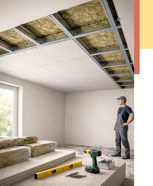 Звукоизоляция потолка ГКЛ в Рузаевке от 985 руб. — монтаж под ключ | ОТДЕЛОЧНИК-Рзв