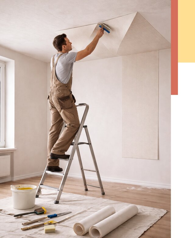 Поклейка обоев на потолок в Рузаевке от 4666 руб. быстро и недорого | ОТДЕЛОЧНИК-Рзв