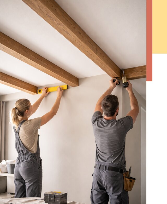 Монтаж декоративных балок на потолок в Рузаевке от 4355 руб. — ОТДЕЛОЧНИК-Рзв